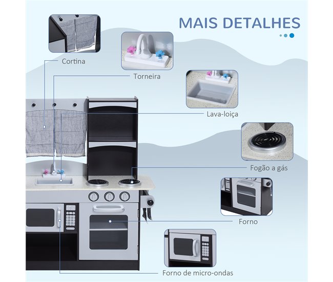 Cozinha Infantil de Madeira MDF e Madeira de Pinho HOMCOM Multicor