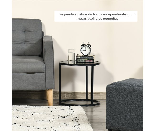 Conjunto de 2 Mesas Auxiliares Aço e MDF HOMCOM, casa - mesas 60x60 Preto