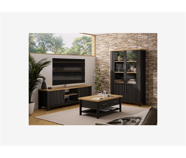 Móvel de TV SEQUOIA em carvalho e preto Preto