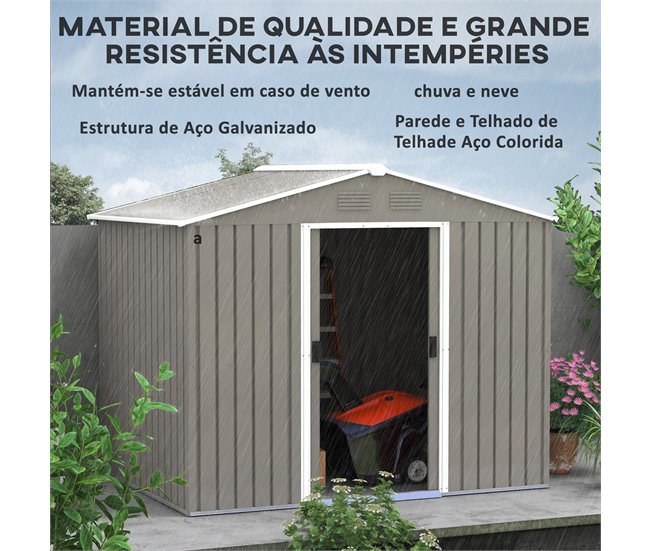 Abrigo de Jardim Aço Galvanizado e PP Outsunny Cinza