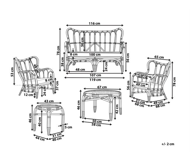 Beliani Conjunto lounge Rattan/vime BRINDISI Castanho