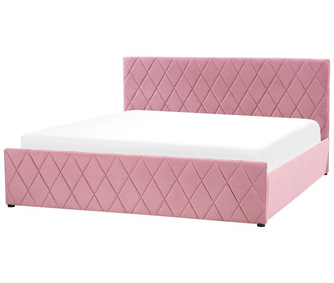 Beliani Cama com estrado Veludo ROCHEFORT 190x214 Rosa