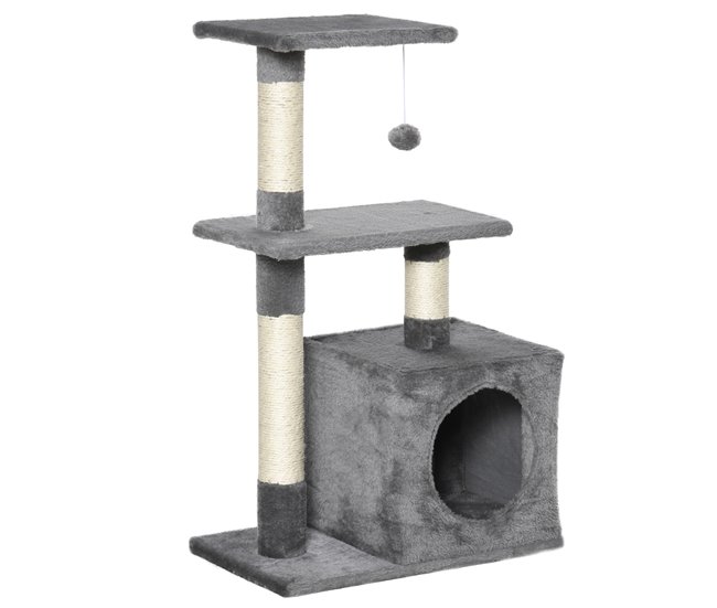 Arranhador para Gatos Aglomerado de Madeira, Pelúcia e Sisal Cinza
