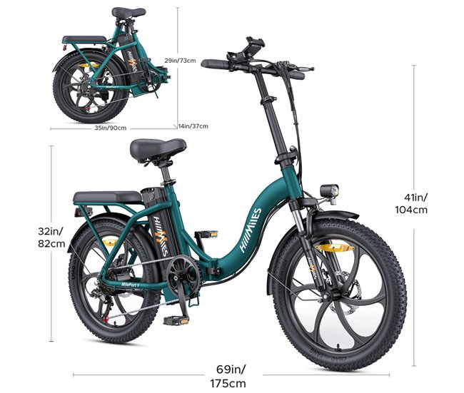 Bicicleta Elétrica HillMiles MilePort 1 – Motor 250W Bateria 36V13Ah Verde