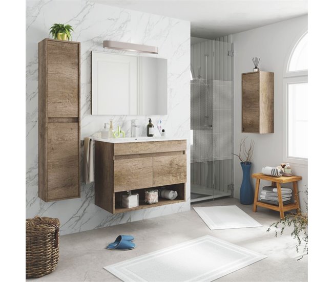 Armário de casa de banho com espelho Thai 2 portas 80 Madeira