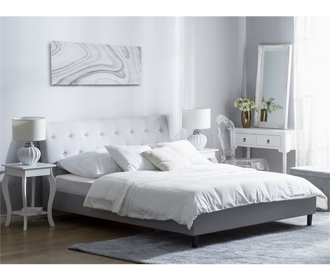 Beliani Cama com estrado Poliéster SAVERNE 157x228 Cinza Claro