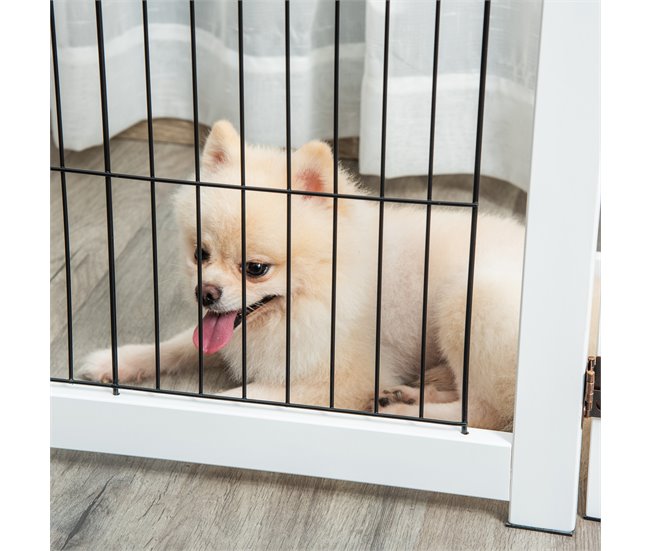 Barreira de Segurança para Cães Madeira de Pinho e Aço PawHut Branco