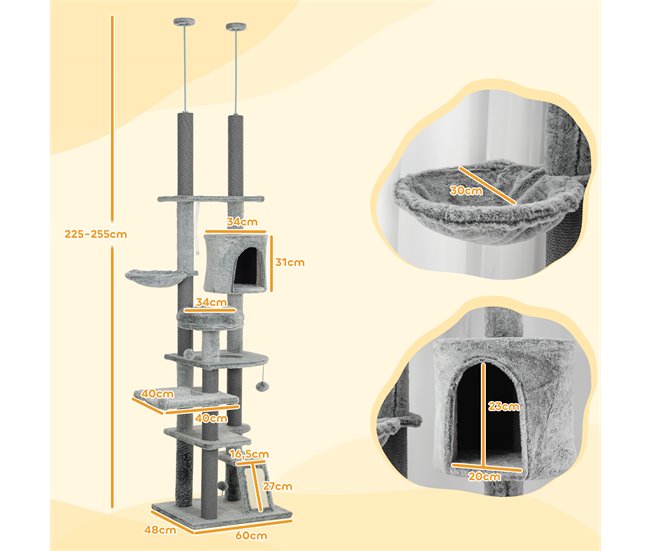 Arranhador para Gatos Aglomerado, Poliéster e Algodão PP PawHut Cinza