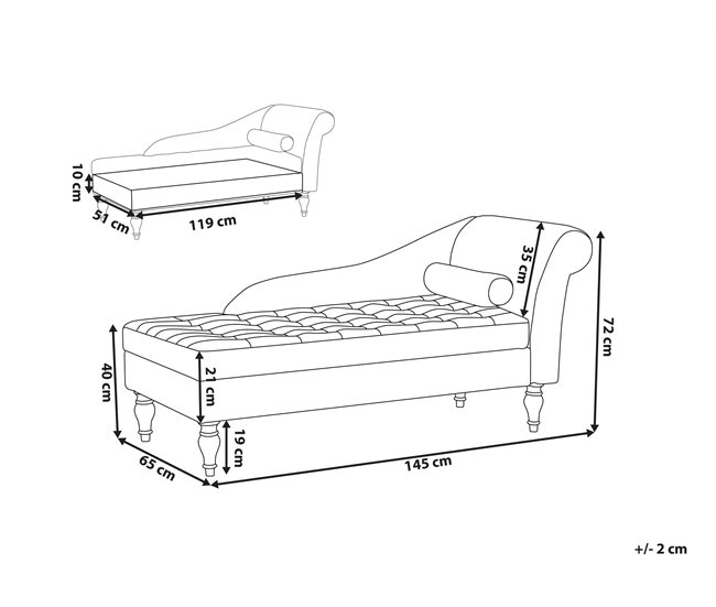 Beliani Chaise longue derecho Terciopelo PESSAC Cinza Claro
