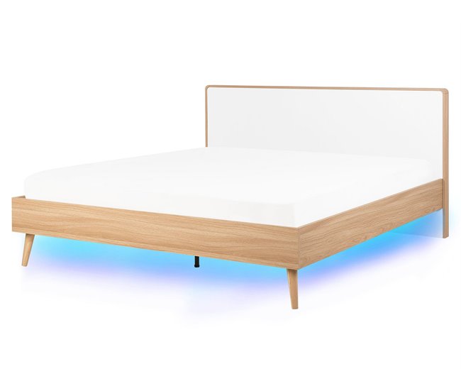 Beliani Cama com LED MDF SERRIS 168x215 Castanho