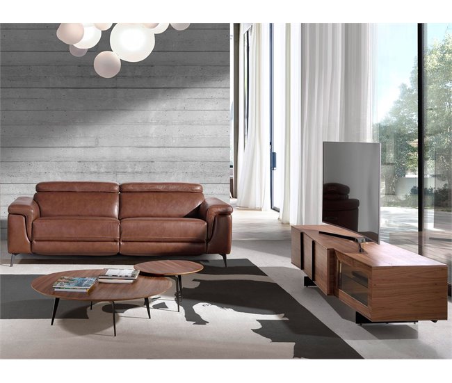 ANGEL CERDA Armário para televisão em nogueira e aço preto com iluminação interior Nogal