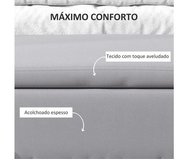 Banco Pé de Cama Madeira de Borracha, Metal e Poliéster HOMCOM Cinza
