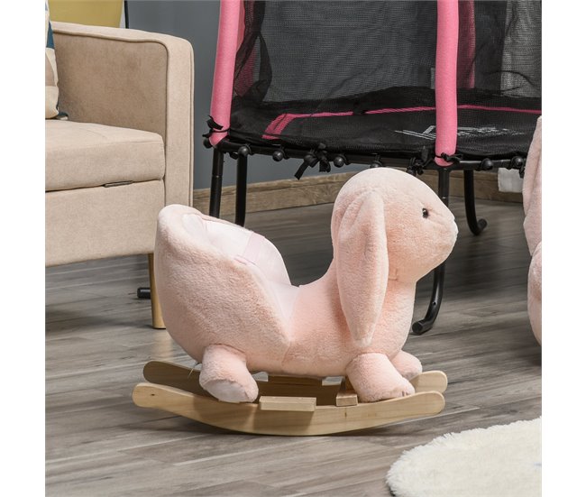 Baloiço para Bebé Pelúcia, Guata, Madeira, Metal HOMCOM Rosa