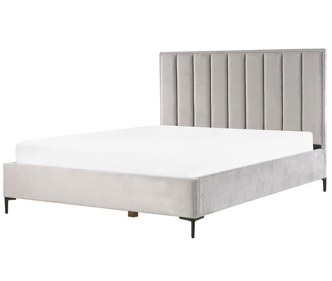 Beliani Cama com estrado Veludo SEZANNE 190x215 Azul Marino