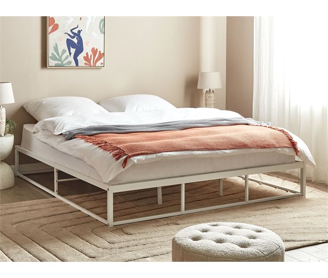 Beliani Cama com estrado Ferro VIRY 186x206 Branco