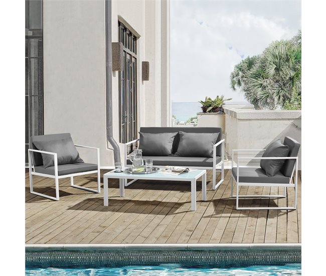 [casa.pro] Conjunto de mobiliário de jardim 2x cadeiras de jardim Branco