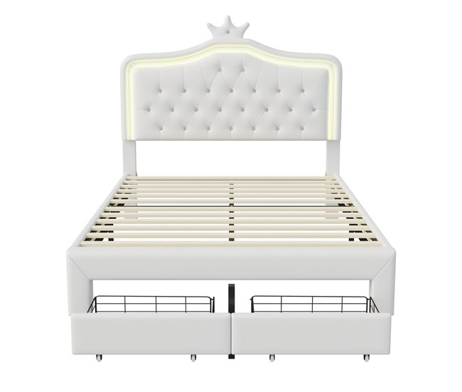 Cama, LED, cama adolescente, cama de casal, gavetas Branco