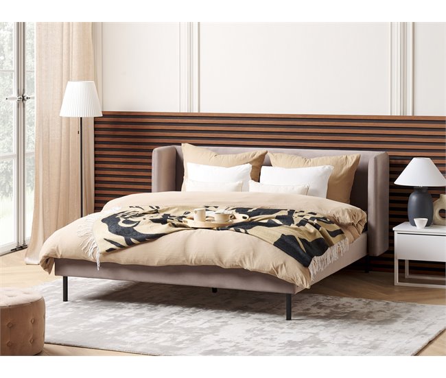 Beliani Cama com estrado Veludo ARETTE Cinza Escuro