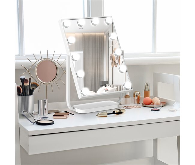 Espelho de Maquilhagem Metal, Vidro e ABS HOMCOM Branco