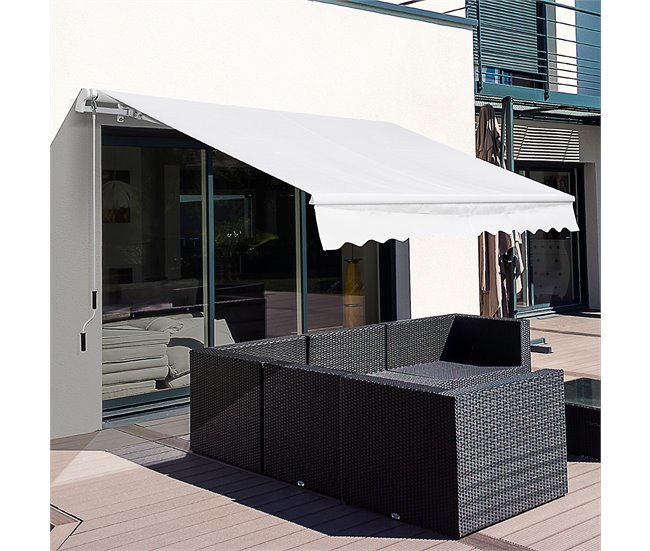 Toldo Fachada Tecido poliéster, alumínio e ferro Outsunny 350x250 Branco