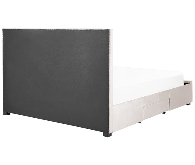 Beliani Cama com armazenamento Veludo LIEVIN 185x217 Bege