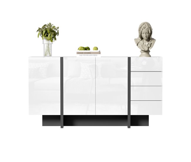 Aparador, 2 portas, 4 gavetas, sala de estar, sala de jantar Branco