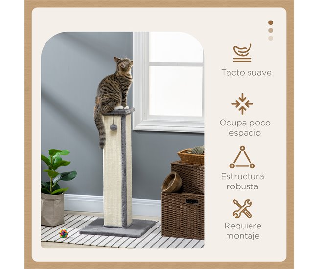Arranhador para Gatos Aglomerado de Madeira, Pelúcia e Sisal Cinza