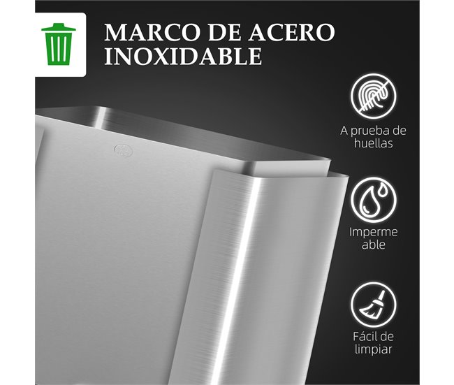 Balde de Lixo Aço inoxidável 410 e Plástico PP HOMCOM Cinza