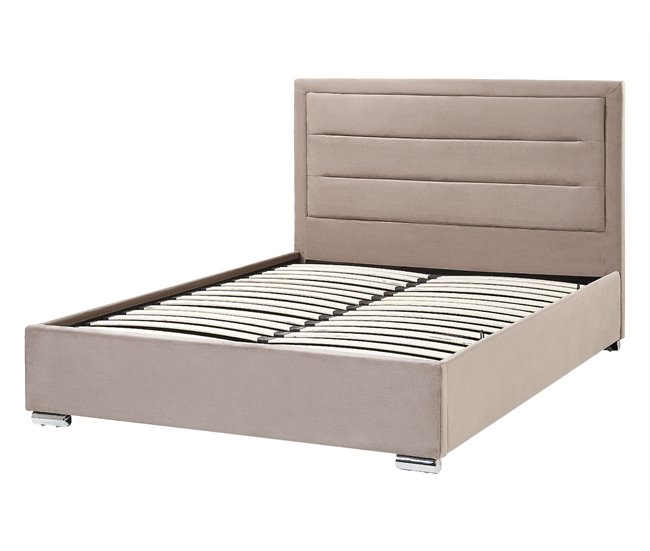 Beliani Cama com armazenamento Veludo ROUEN Cinza Escuro