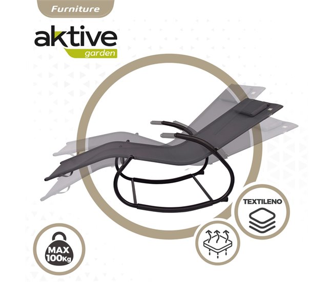 Espreguiçadeira de jardim antracite com almofada Aktive Cinza
