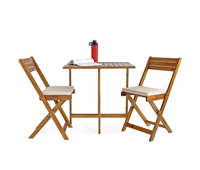 Conjunto de mesa com 2 cadeiras de jardim em madeira Melzo Madeira