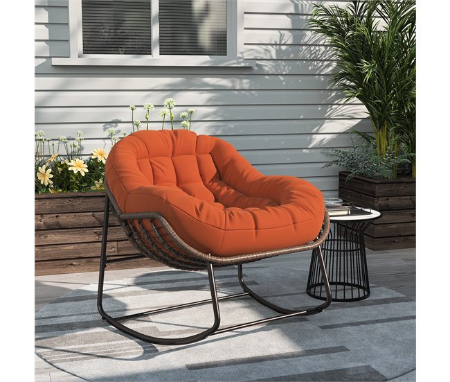 Cadeira de balanço de rattan para exterior, almofada Bege