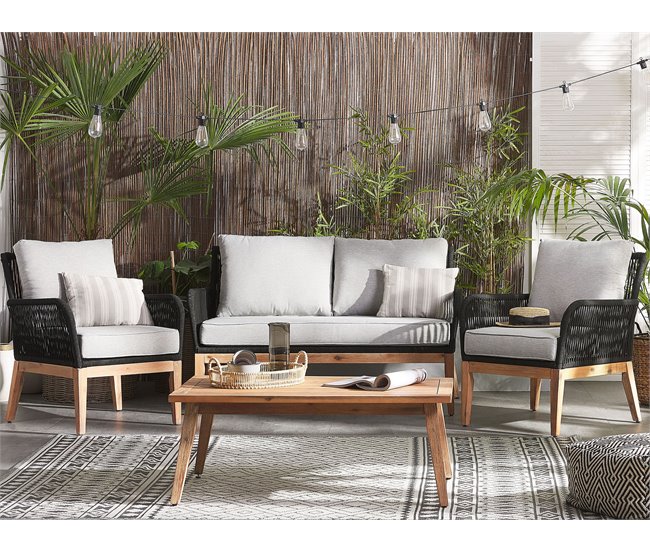 Beliani Conjunto lounge Madeira de acácia MERANO Branco/ Bege