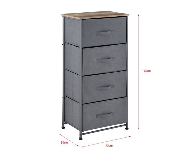 [pro.tec] Cómoda com 4 gavetas Metal e MDF Madeira