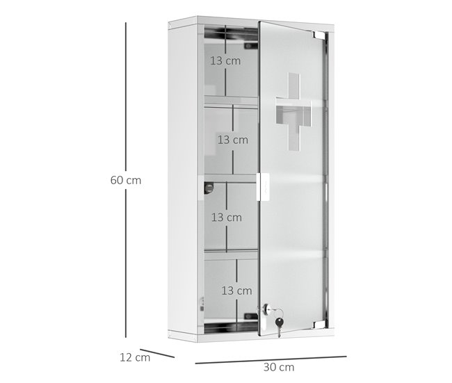 Armário para Remedios Aço 430 inox, porta em vidro temperado Cinza