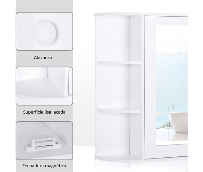 Armário com Espelho MDF e Vidro HOMCOM, casa - casa de banho 66 Branco