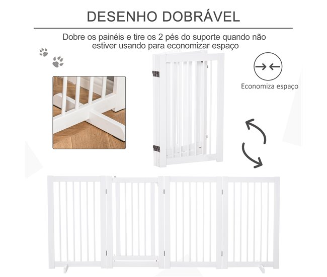 Barreira de Segurança Cães Madeira de Pinho PawHut Branco