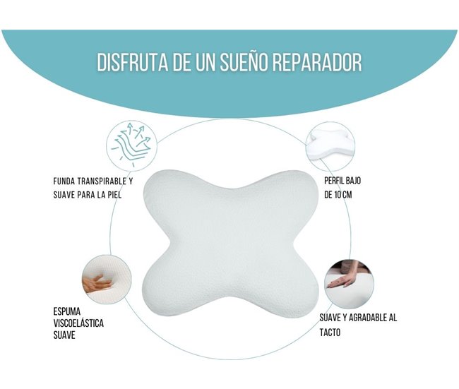 Almofada Borboleta Plana Viscoelástica Capa Algodão Branco