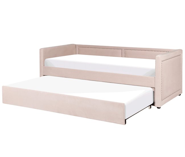 Beliani Cama com estrado Bombazine MIMIZAN Rosa Talco