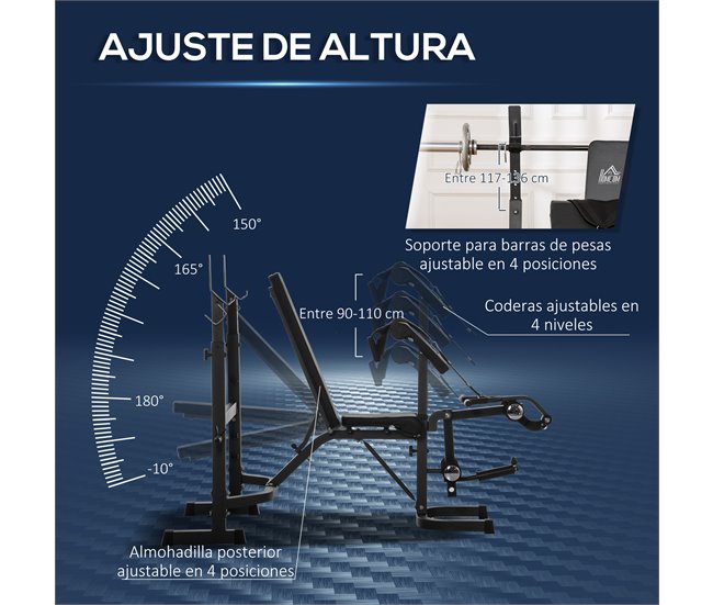 Banco de Musculação Multifuncional Aço e PU HOMCOM Preto