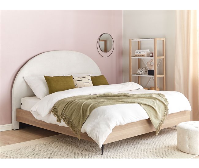 Beliani Cama com estrado Poliéster MILLAY 176x211 Branco/ Bege
