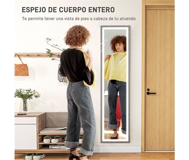 Espelho de Pé Vidro temperado e MDF HOMCOM, casa - decoração Cinza