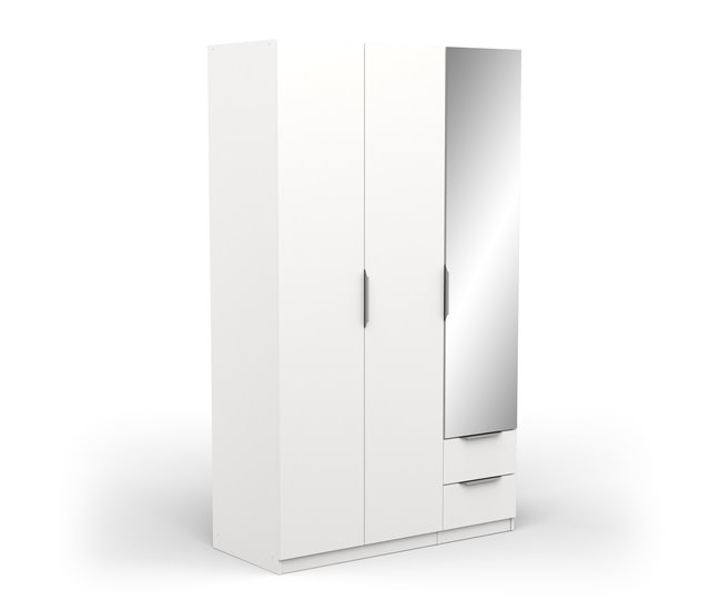 Roupeiro GHOST portas batentes com espelho e 2 gavetas Branco