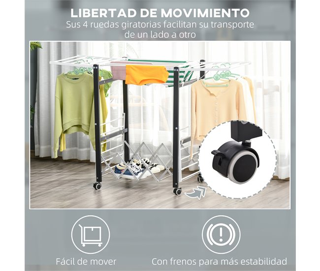 Estendal para Roupa Dobrável Metal, Alumínio HOMCOM Branco