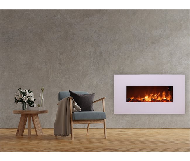 Lareira eléctrica MONTE de parede em aço e vidro 1500W LED de efeito de chama, branco Branco