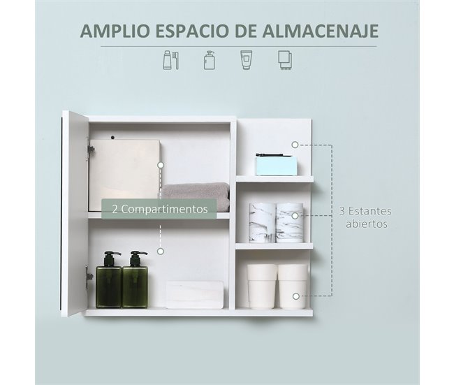 Armário Casa de Banho com Espelho Melamina de Madeira e Vidro 60 Branco