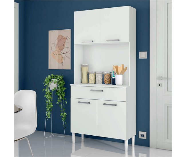 Aparador de armário de cozinha 4 portas 1 gaveta Branco