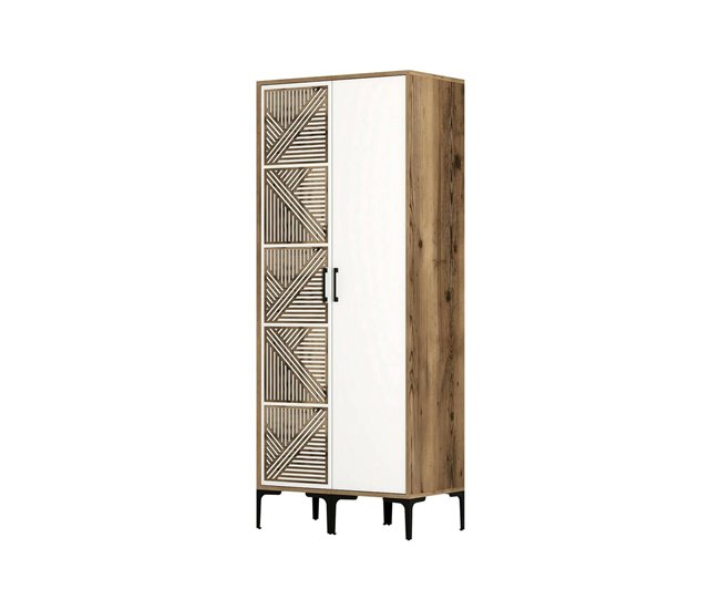 Armário 2 portas com efeito madeira 80 Branco/ Madeira