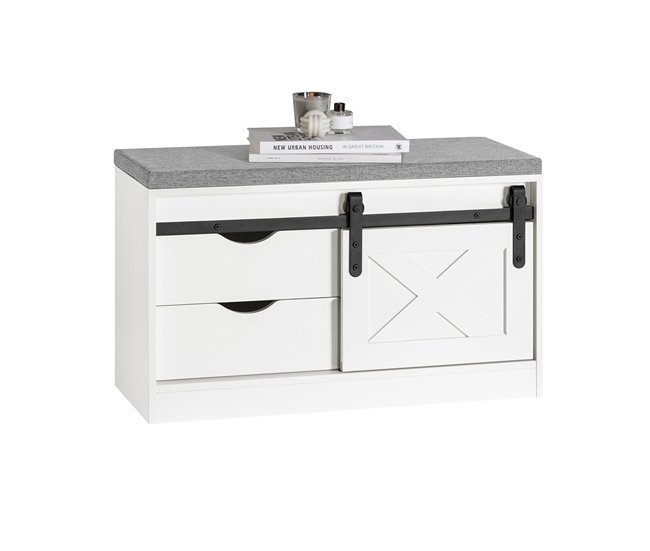 Banco sapateira com porta de celeiro deslizante FSR153-W SoBuy Branco