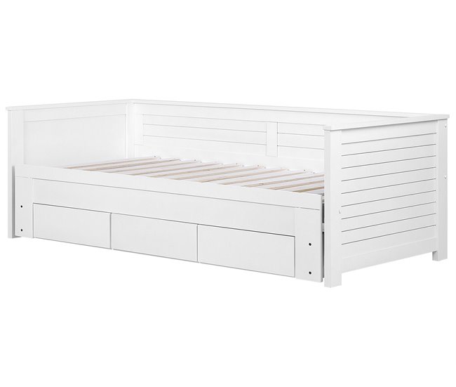 Beliani Cama com estrado Madeira de seringueira CAHORS 186x209 Branco